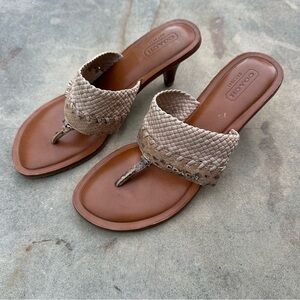 Coach Shaw Leather Woven Heeled Slide Snake Print Sandals Size 6.5 NWOB